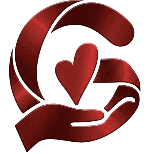 Logo der Geburtshelfer-App mit Herz und Hand, symbolisiert Unterstützung bei Geburt.