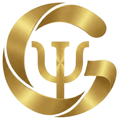 Logo von Geburtshelden mit Omega-Symbol in Gold, symbolisiert Unterstützung bei Geburt.